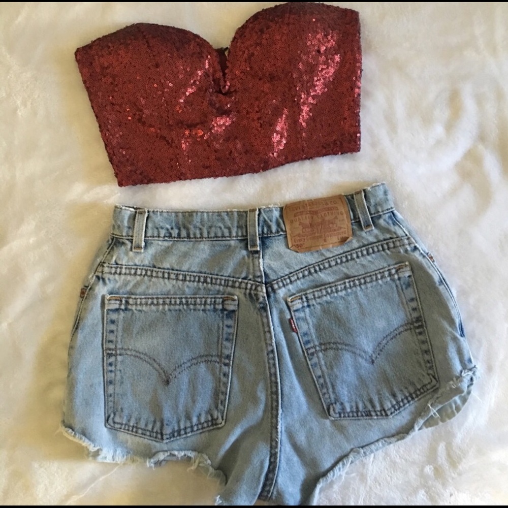 Tobi Red Sequin Bustier in Red (Small)  - perfect for Halloween